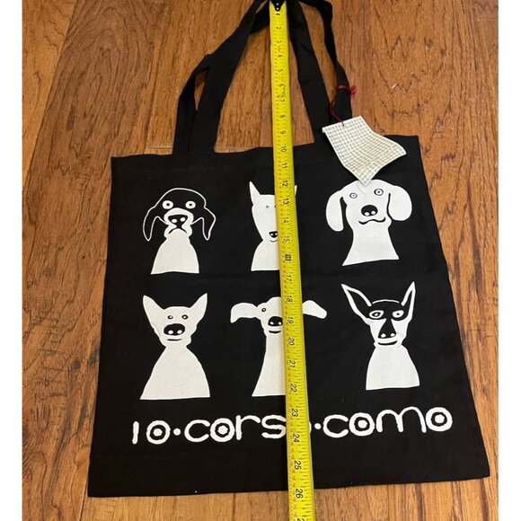 10•CORSO•COMO Black With Dogs Tote Bag Cloth With Tag Black And White - Picture 4 of 7